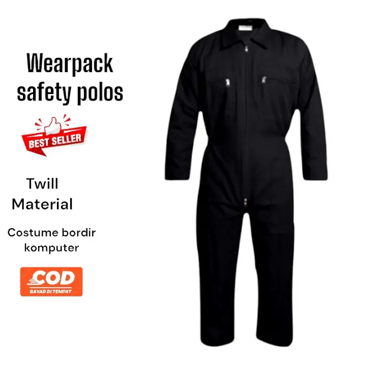 Wearpack Safety Polos - Celana Wearpack Bengkel Pria Kerja, Navy, M - Abu, Hijau Kerja Panjang Baju Seragam 0