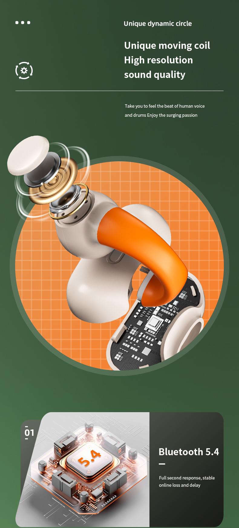 Jeep JP-EC003 Headphone Klip Telinga Nirkabel Bluetooth 5.4 Earbud Telinga Terbuka dengan Mikrofon untuk Olahraga Lari