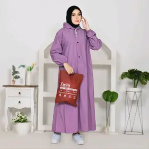 Xwin Jas Hujan Wanita, Mantel j Gamis Syar'i Berbahan PVC Tebal Kuat Lentur Anti Rembes Waterproof Tahan air dan Kedap Air / Mantel Hujan Muslimah ukuran M L XL Jumbo Tipe Jubah , baju dan Rok