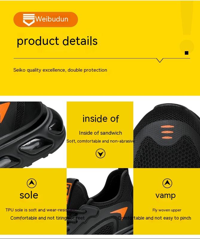 Product Introduction of Labor Protection Shoes Men's Anti-Smashing and Anti-Stab Safety Shoes Lightweight Comfortable Wear-Resistant Air Cushion Shock Absorption Protective Work Shoes 15