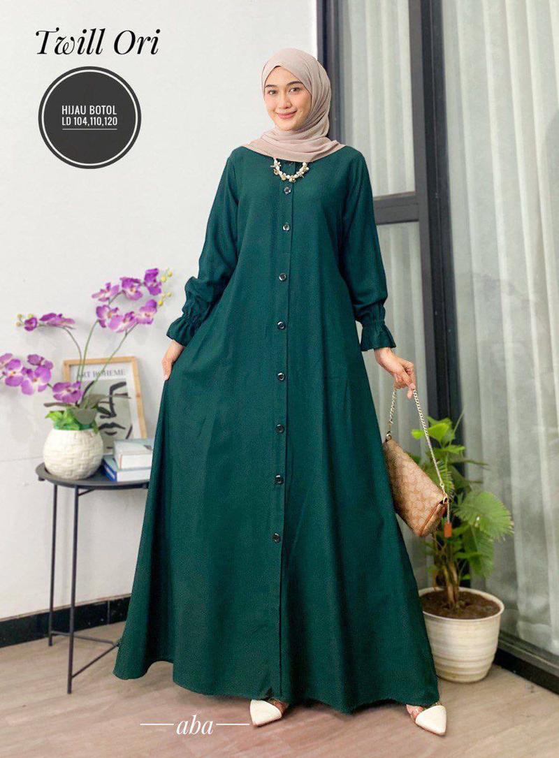 Product Introduction of gamis polos twil ori dress panjang busui tali samping Muslim Twill Kancing Cantik Karet Wudhu Kain Lembut Tebal Kerah Motif Wanita Rayon Katun Mewah Baju Maxi 12