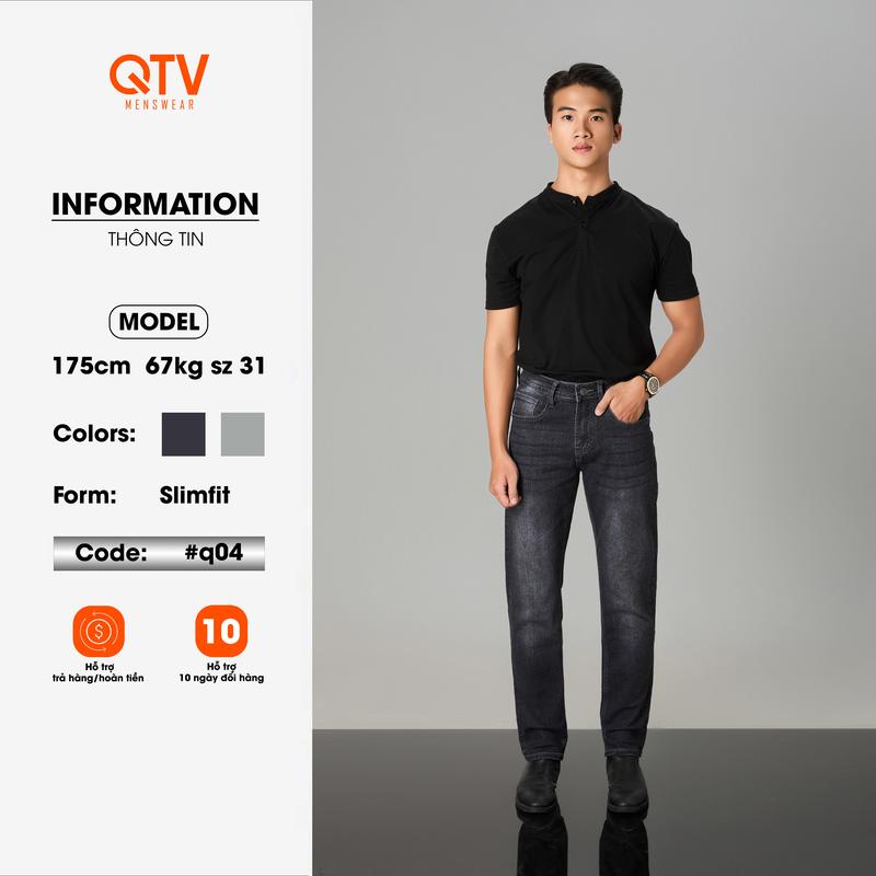 [QTV2] Quần jean nam co giãn Slim fit.xám wash trắng_Q04 Menswear Pants jean Hot trend Có Túi