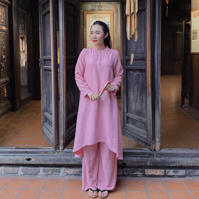  Hân Mỹ - Bộ Pháp Phục Lễ Chùa Nữ Bigsize Cổ Tròn Dáng Dài Sang Trọng-HyHy 