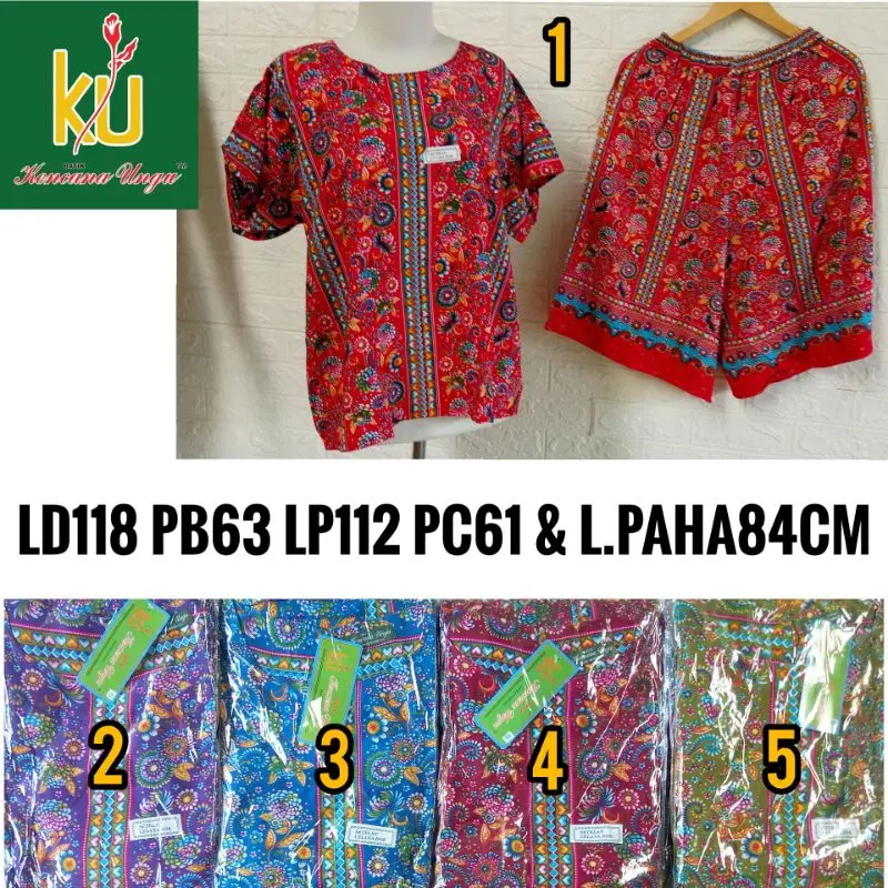 Setelan Kulot 75-Batik Kencana Ungu Label Hijau Maxi Piyama Baju Tidur Pendek Kancing Busui