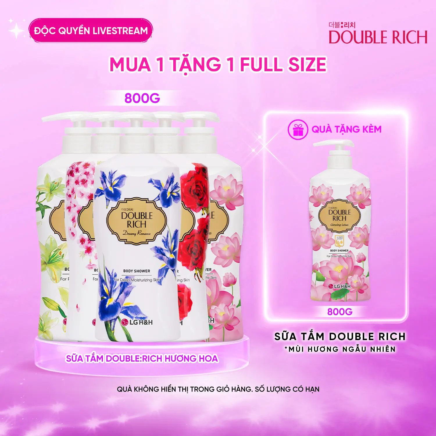 [Double rich Official] [CHỈ TẠI LIVESTREAM] Sữa tắm DOUBLE:RICH HƯƠNG HOA 800g
