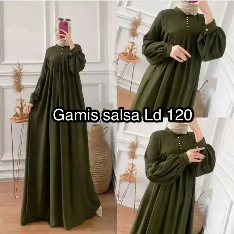 Gamis Salsa Cringkle Airflow premium Ld 120cm Gamis Kekinian Gamis Lebaran Gamis Terlaris