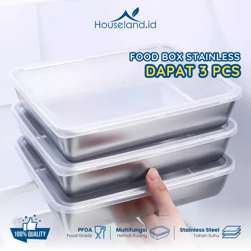 Food Box - Food Container - Tempat Menyimpan Makanan - Wadah Sayuran Stainless Multifungsi - Bisa untuk Oven dan Microwave dengan Tutup - Kitchenware 1