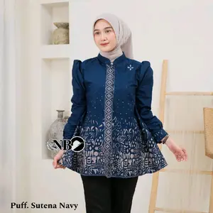 Blouse Batik Motif Sutena Modern Full kancing depan Atasan kerja kantor wanita Lengan panjang M L XL XXL