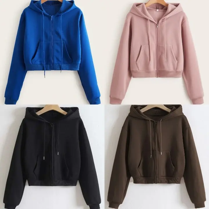 SWEATER CROP ZIPPER HOODIE WANITA FLEECE LEMBUT