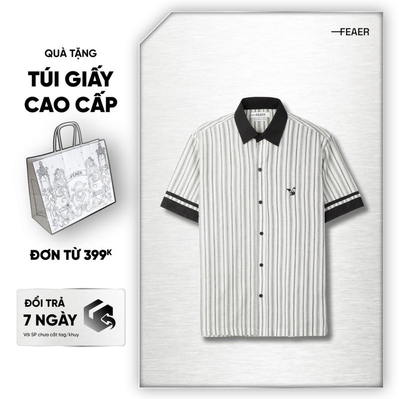 [BST BLACK SWAN] Áo sơ mi nam tay ngắn DRIFT trẻ trung phong cách, vải Linen Dobby dệt sọc tự nhiên, họa tiết thêu thiên nga tinh tế, sắc sảo - FEAER