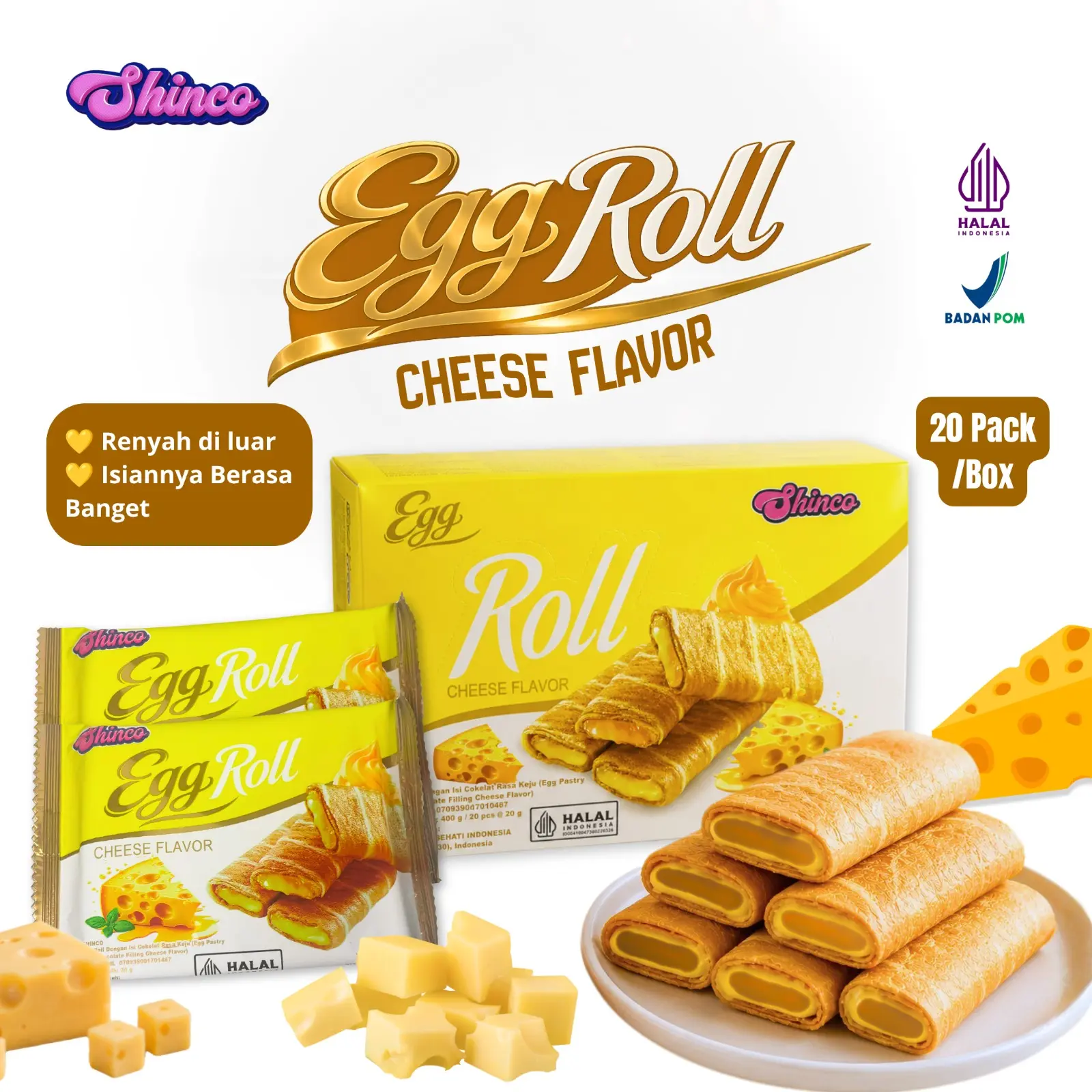 Shinco Egg Roll Keju Isi 20 Pack Crispy Viral Halal BPOM Snack Kekinian Rasa Cheese