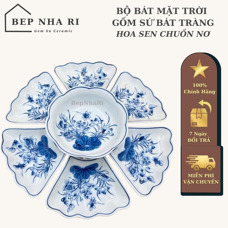    BepNhaRi   Bộ bát Mặt Trời thắp hương gia tiên 7 món – Gốm sứ Bát Tràng cao cấp ️- Hoa Sen Chuồn Nơ 