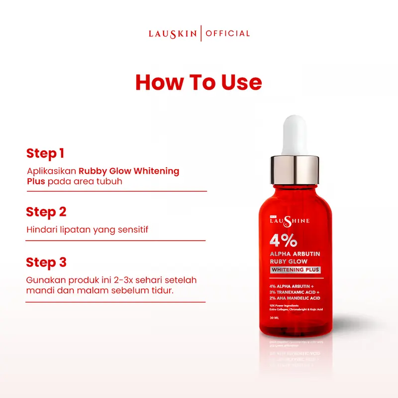 Laushine 4% Alpha Arbutin Ruby Glow Whitening Plus - Mencerahkan dan Meregenerasi Kulit - Niacinamide 2