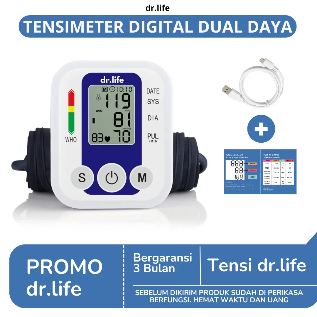 Tensimeter Digital Alat Ukur Tekanan Darah Digital Tensi Dual Daya Otomatis