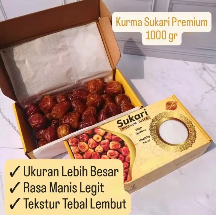 Kurma Sukari Kurma Raja 1 kg Lembut Manis Legit Premium GRADE A+ + Gratis BOX MAKANAN