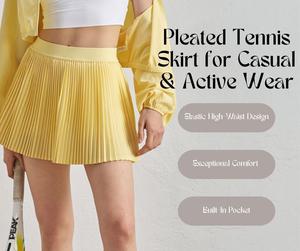 Elastic High-Waist Slimming Yoga Skirt – Built-in Shorts with Anti-Exposure Lining & Pockets | Pleated Tennis Skirt for Casual & Active Wear [YA4]