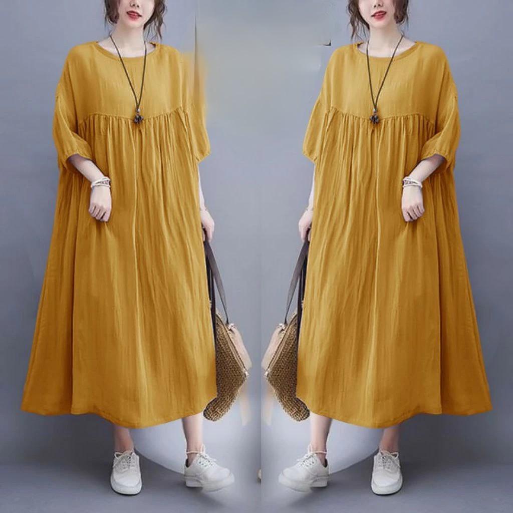 Davina Dress Jumbo Rayon remium lengan karet 7/4 dress midi oversize korean style Casual Wanita Nyaman Basic Katun Gaun Panjang Formal