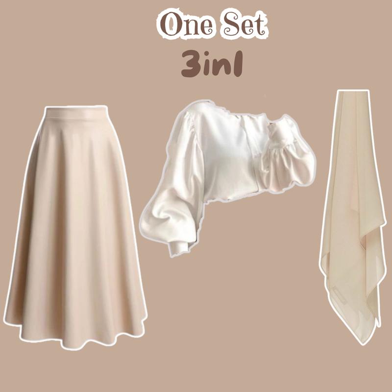One Set Outfit Wanita Berlapis Blouse Lucu Shakilla  & Rok A Payung & Hijab Bahan Premium  CO LR34 6