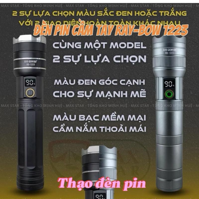 Đèn pin cầm tay siêu sáng RAYBOW 1223 thân vỏ hợp kim nhôm soi xa 700-900 mét có zoom sáng xa gần có chế độ chống nước