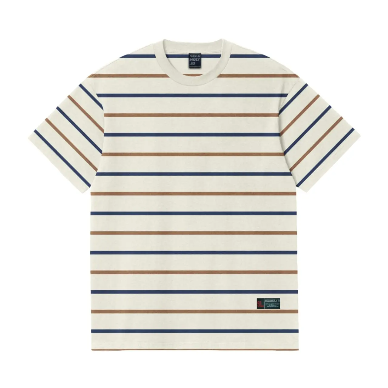 SECONDLY.ID Kaos Salur Three Color Medium Lengan Pendek - Cotton CVC Stripe 24s Grm 180