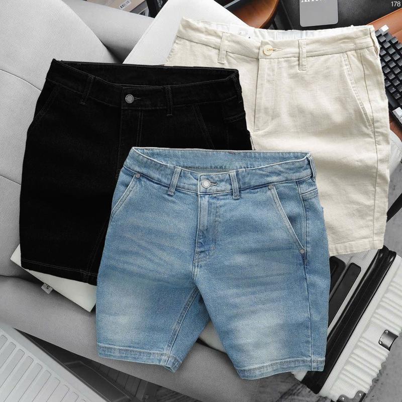 Quần short Jean Nam form trên gối tôn dáng, dễ phối đồ, Jean nam cao cấp  màu : Đen, Be,  Retro, nâu Menswear. cho hè mát mẻ che đi khuyết điểm , chân cảm giác cao hơn
