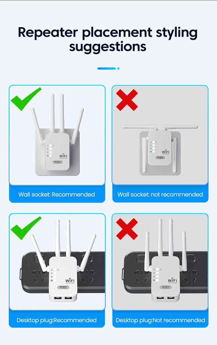 Product Introduction of 300Mbps WiFi Repeater EU Plugs Dual-Band Network Amplifier WPS Router Wireless Signal Wi Fi Booster Communication Extender 8