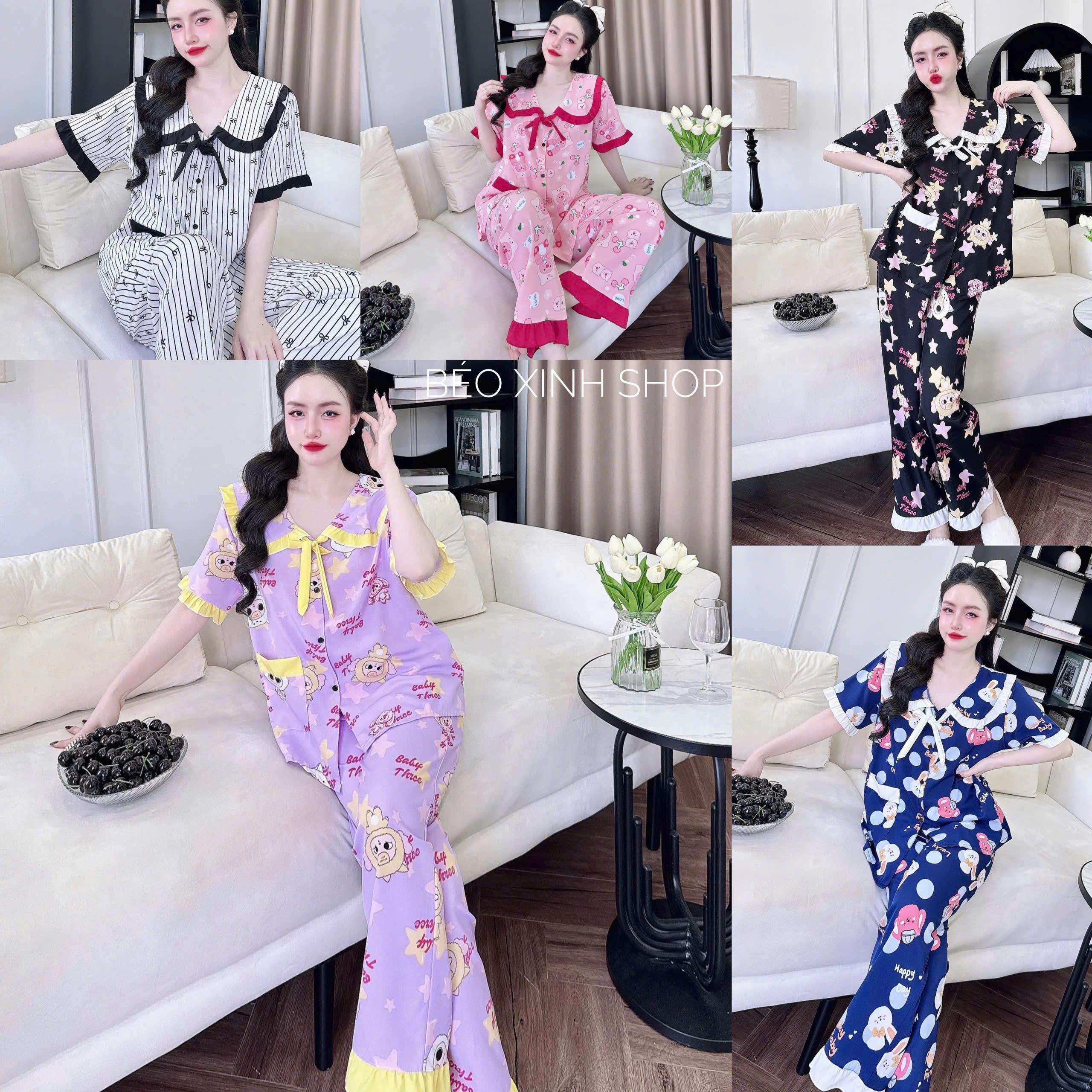 Đồ Bộ - Đồ Ngủ Quần Áo Vải Lụa Nhật Tay Ngắn Quần Dài Pijama Bigsize 50-100kg Mặc Cực Thích Nữ Pants Lịch Quần Ngủ - A.5431