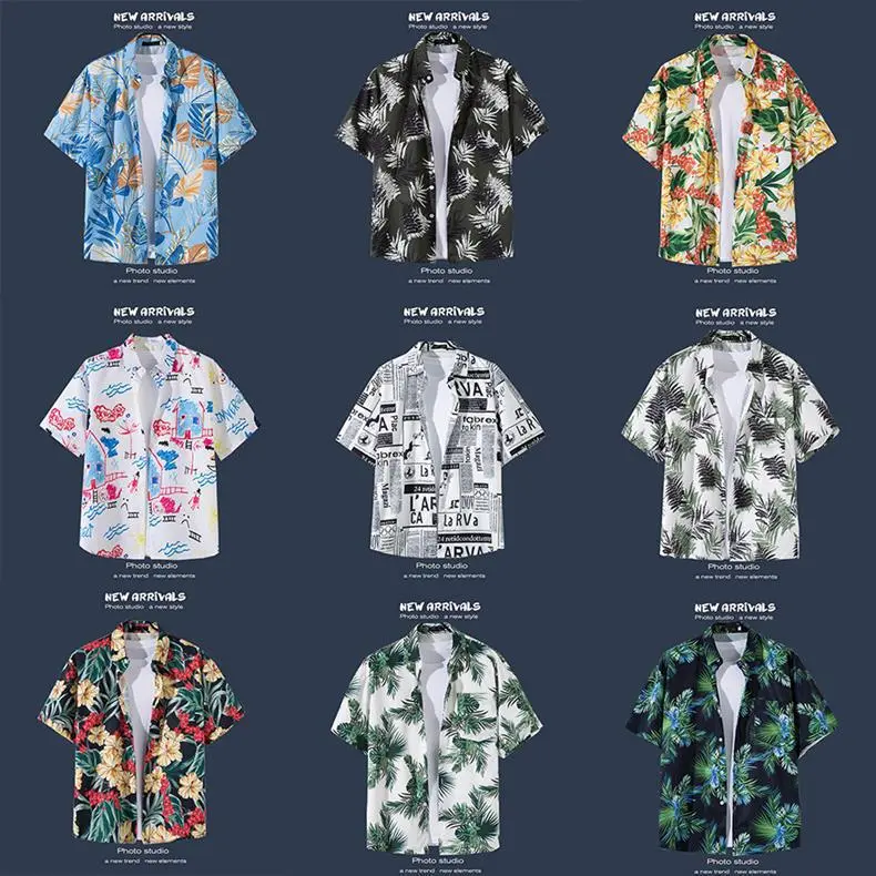 Live unbridled New Trendy Men's Summer Retro Style Loose Floral Beach Shirt Short Sleeve Songkran Shirt