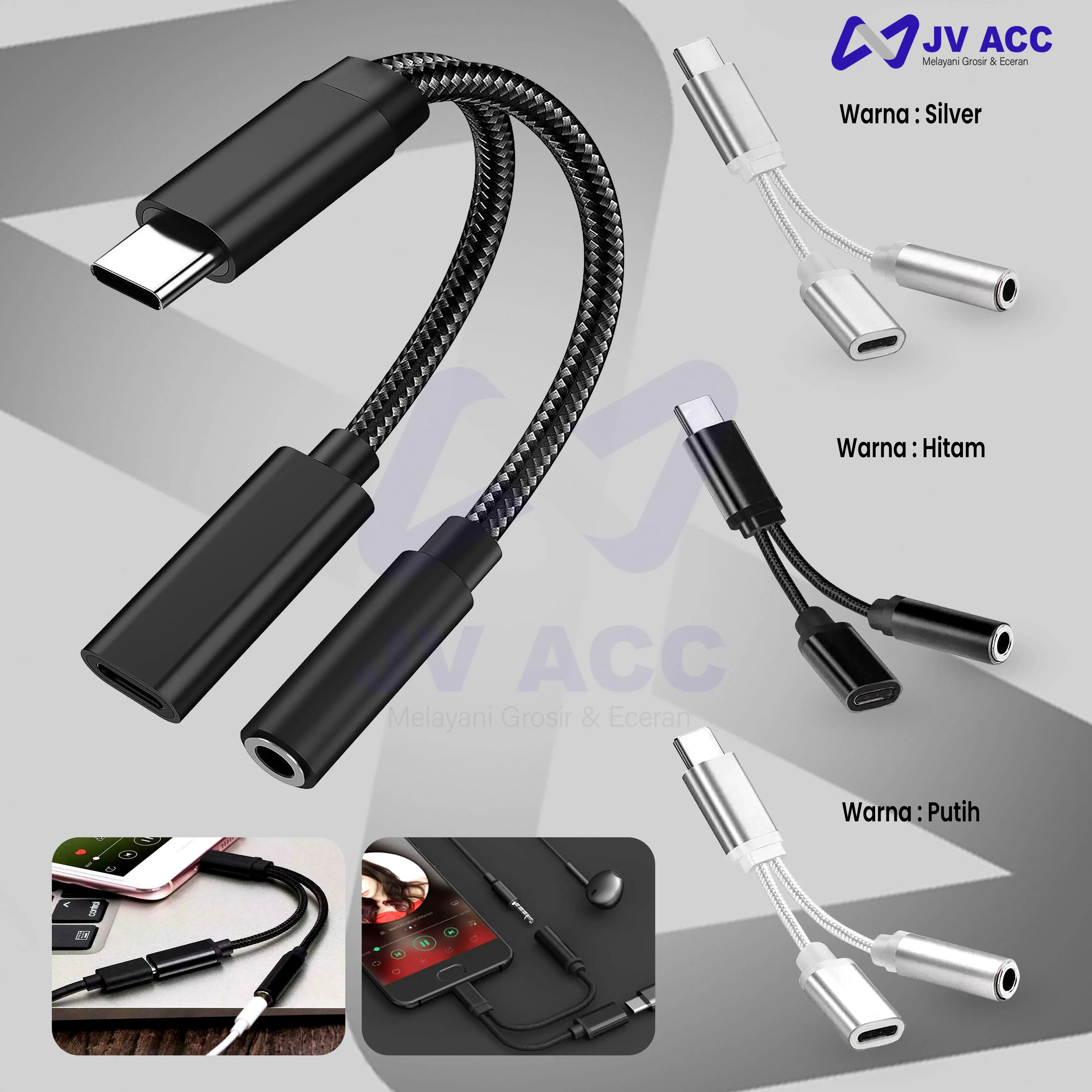 TYPE C JACK AUDIO SPLITTER 2 IN 1 JACK 3.5MM WITH CHARGING PORT