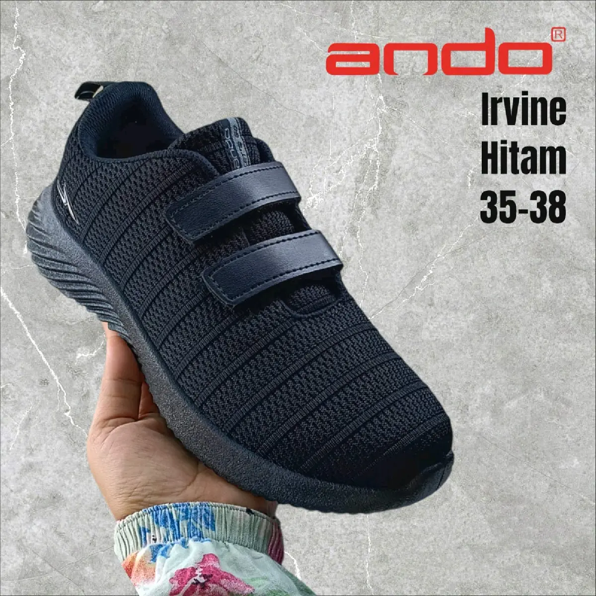 SEPATU ANDO SEPATU SEKOLAH ANAK TK SD SEPATU PEREKAT SEPATU ANAK COWOK CEWEK SNEAKER ANTI SLIP