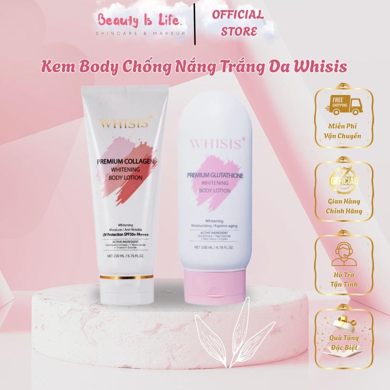 [CHÍNH HÃNG] Kem Body Chống Nắng WHISIS Collagen Whitening Body Lotion 200ml Dưỡng Body Dưỡng Da Body Làm Đẹp Da Nữ Vitamin C Women Không chứa silicon Hữu cơ Axit amin Không mùi Làm trắng răng Cấp nước