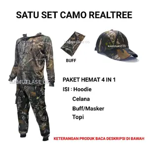 Setelan Baju Berburu Hunting Camo Lengkap Celana Hoodie Topi Buff Sporty Outdoor