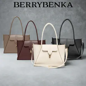 Berrybenka - Tas Wanita Totebag Tekka Naomi Tote Bag Kulit PU Polos Hitam Cokelat
