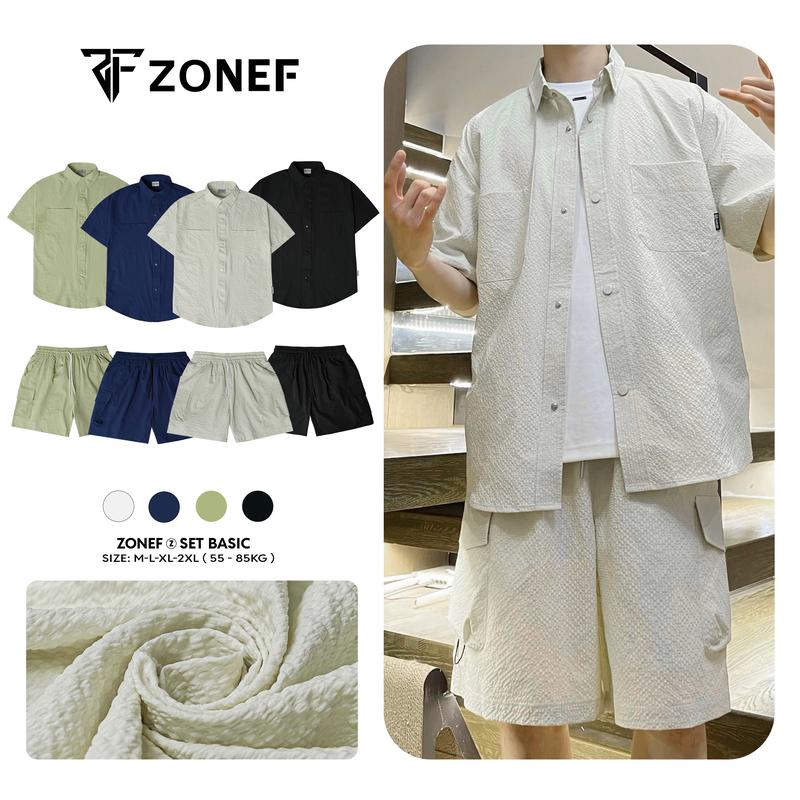 Set Quần Áo Nam Nữ (Áo + Quần) Vải Xốp Hàn By Zonef, Form Oversize Menswear, Set Hè Cộc Tay Đi Biển Mùa Hè Phong Cách Trẻ Trung, Năng Động