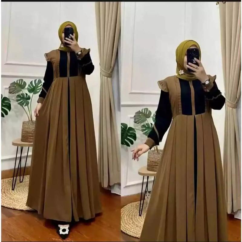 MAXY DRESS TERBARU/GAMIS WANITA DEWASA JUMBO TERLARIS/MAXI DRESS DEWASA MODERN/GAMIS LEBARAN Crinkle Kombinasi 9