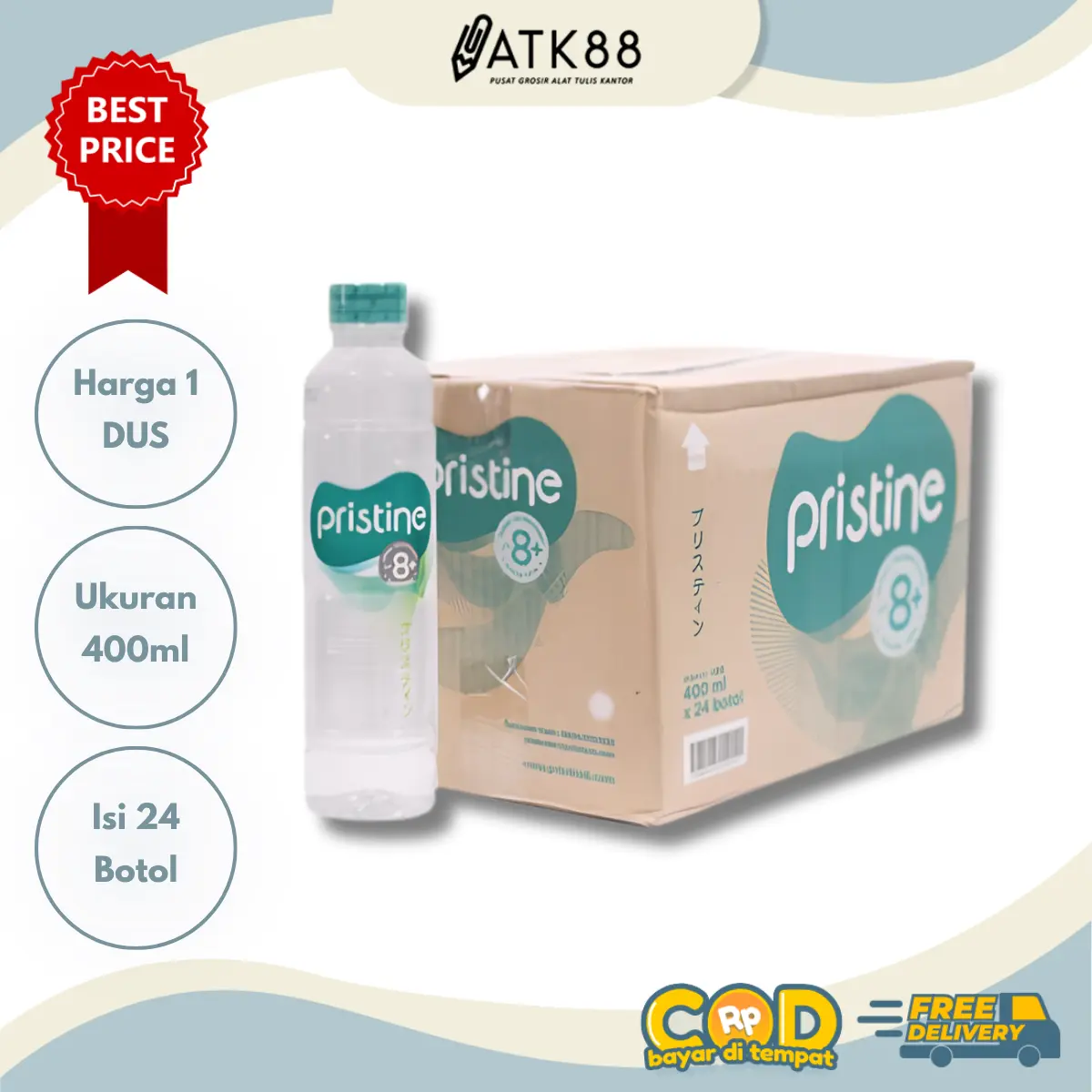 1 Dus Air Mineral Pristine 400ml | Air Minum Alkali Isi 24 Botol Air Mineral Premium