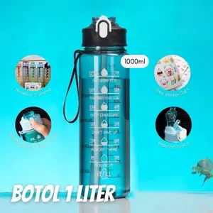 [Mskshop] Botol Minum 1 Liter Bening Botol Air Anak Sedotan Anti Bocor Premium BPA FREE