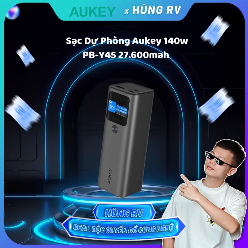AUKEY x HÙNG RV Pin Sạc dự phòng Aukey PB-Y45 Sprint X 27600mAh 140W PD Ultra-Fast với màn hình kỹ thuật số siêu mỏng- Hàng Chính Hãng