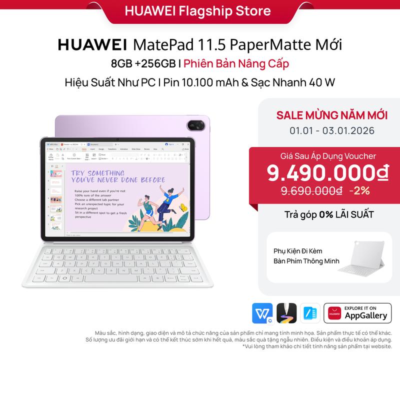 NEW Máy Tính Bảng | HUAWEI MatePad 11.5 PaperMatte Mới | 8+256GB | Pin 10.100 mAh & Sạc Nhanh 40W