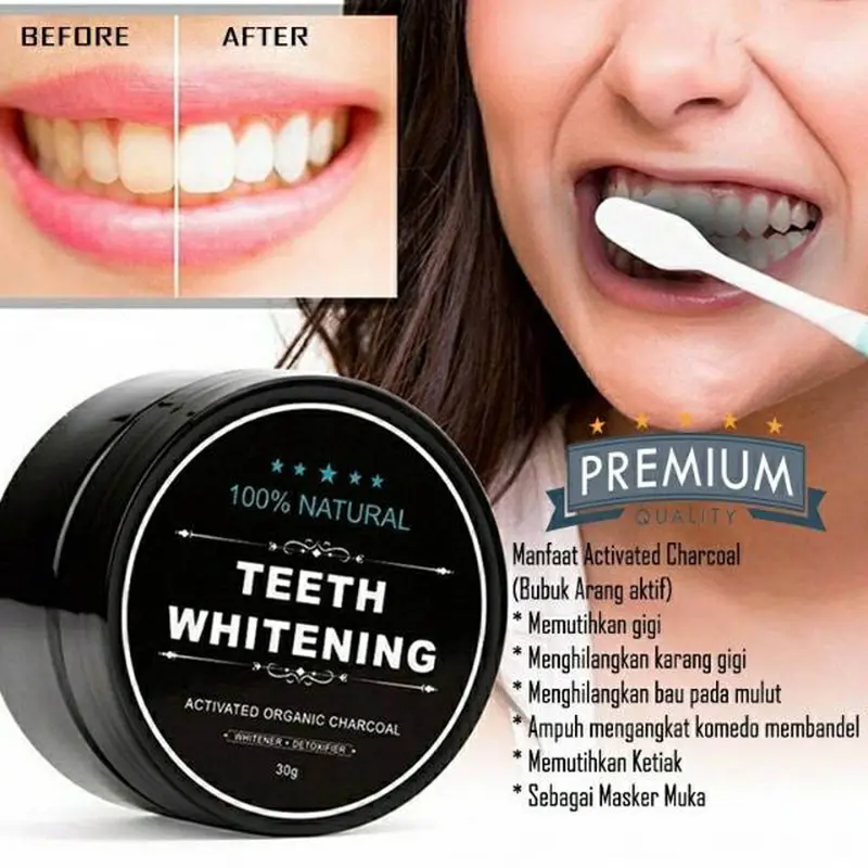 COD / Pemutih Gigi Teeth Whitening Actived Charcoal Powder 100% Natural Aktivated Organic Charcoal 60g Atasi Gigi Kuning Karang Bau Mulut 3