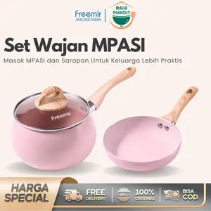 [MasihNgekost] freemir Set Wajan 2 Pcs Panci Gemoy + Teflon Pink 16 cm Wajan Anti Lengket Anti Gosong Anti Mengelupas Teflon Sarapan Panci Mie Instan Peralatan Aman untuk MPASI Bayi Dapur Kayu Kitchenware