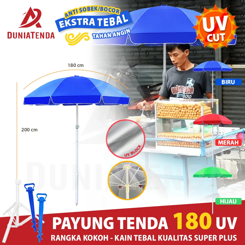 DT Tenda Payung Pantai 180 cm Anti UV Cafe Bazar Lapak Event Payung Jualan dengan Sarung