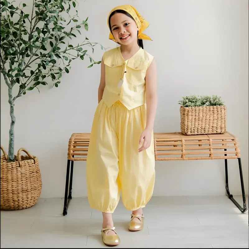 OLIVIA SET 3-12 TAHUN SETELAN ANAK PEREMPUAN POLOS KATUN LINEN 2