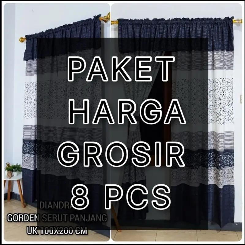 PAKET HEMAT  8pcs Gorden Pintu dan Jendela serut  Ukur 80x200 Cm kain penutup dan Pemanis rumah Katun Curtain