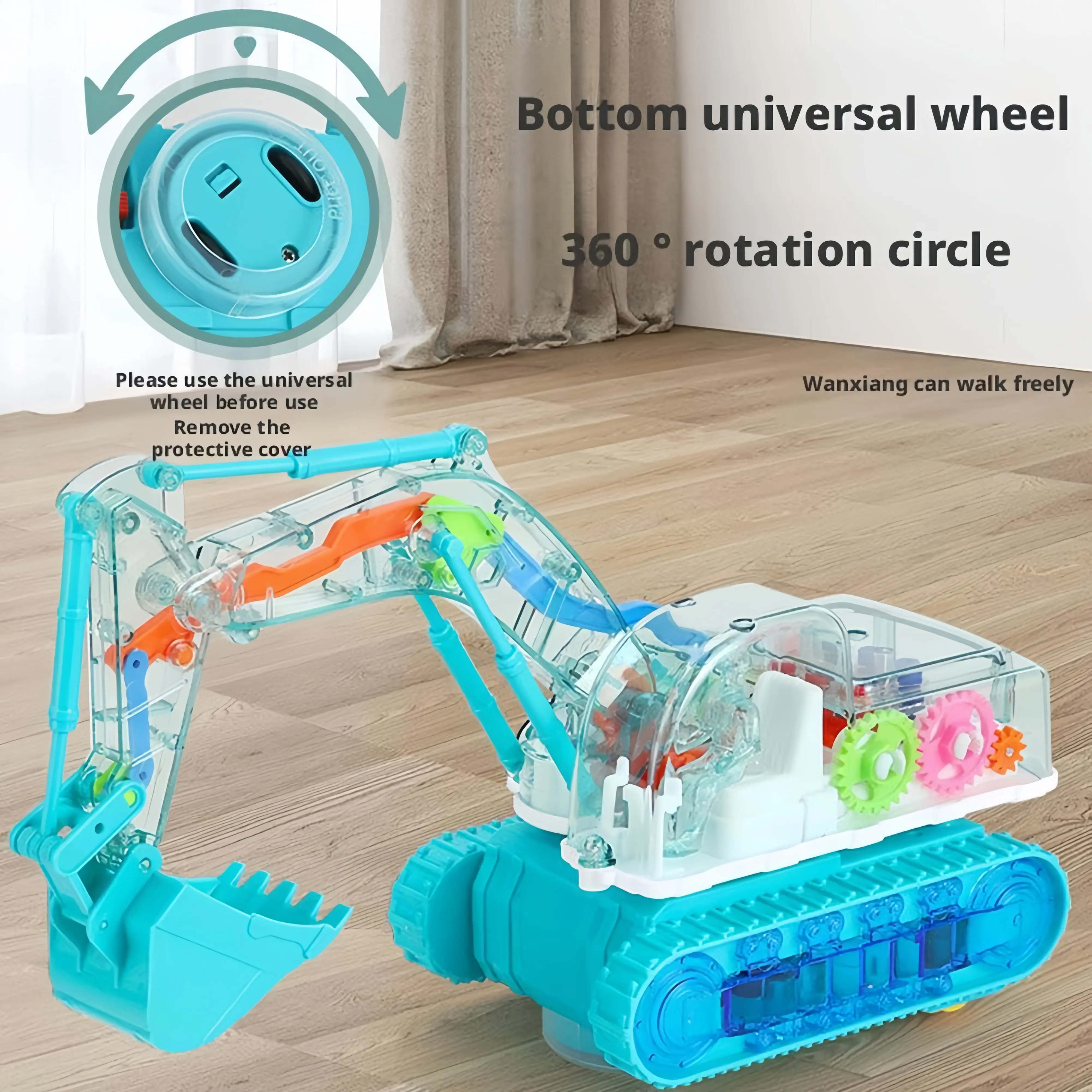 Electric Transparent Excavator Toy for Kids Fun Play Construction Truck with Light and Music