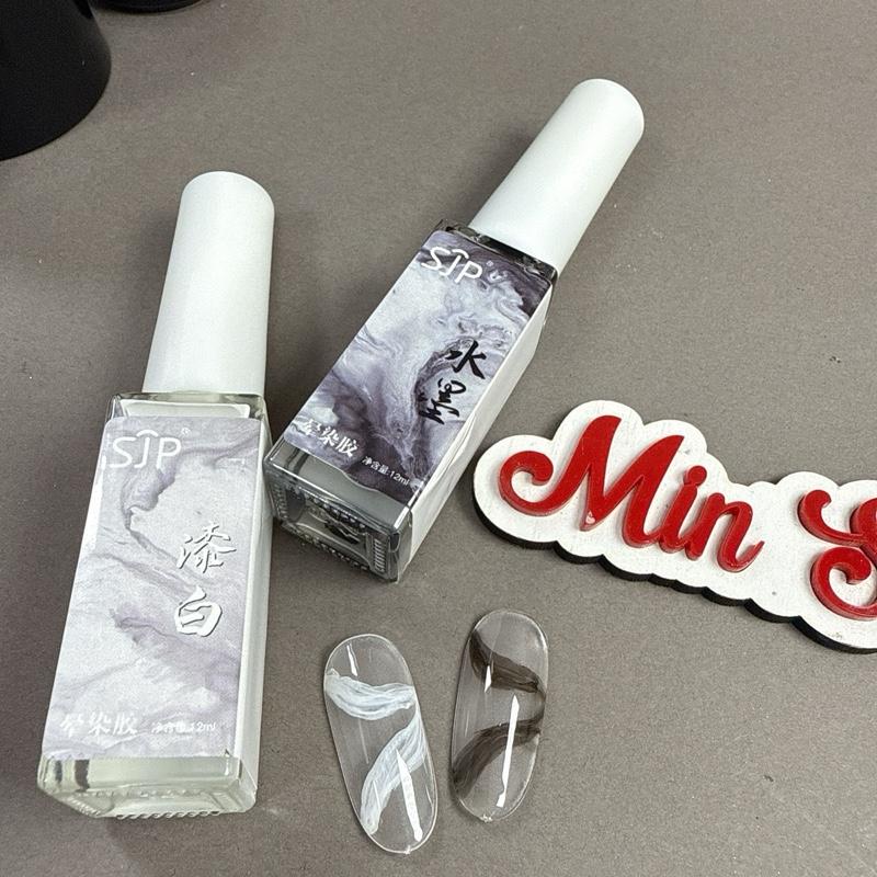 Cồn loang đầu cọ nét SJP màu trắng và đen làm nail