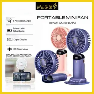 Kipas Angin Mini Portable Lipat FAN N15 5 Kecepatan Level LED Display Mini Fan USB Portable Foldable dengan PLUGS [COD]
