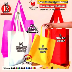 12 Pcs (Lusinan) Tas Belanja Kain Spunbond Goodie Bag Tali Jumbo, Besar Kecil 20x26 25x35 30x40 38x45 Shopping bag Kantong Goody bag Parsel Hantaran Hajatan Hampers Souvenir Ultah Pernikahan kantong Paper bag Murah Ramah Lingkungan BOX Thinwall Karakter