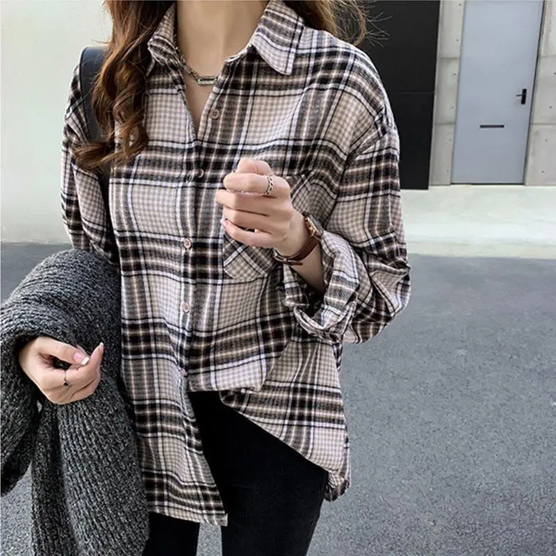 Kemeja Flanel Wanita Lengan Panjang Motif Kotak Best Seller Atasan Casual Baju Oversize Top 0
