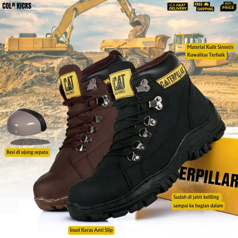 Sepatu Safety Pria Boots Ujung Besi Caterpillar - Sepatu Pria Boots Sefty Kerja Proyek Septy Outdoor Tracking High Quality